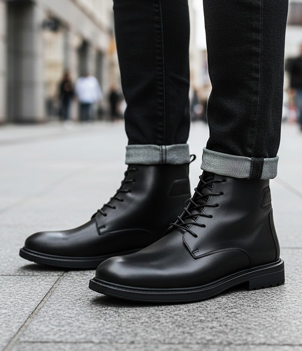 Btn134 Bottine en vrai cuir noir réf 213