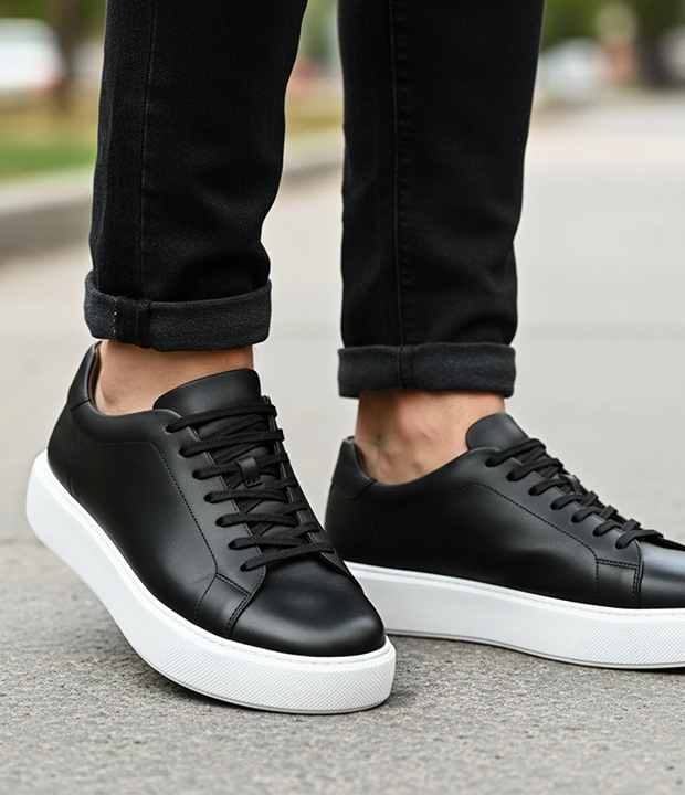 Basket en cuir noir avec semelle blanc réf 232